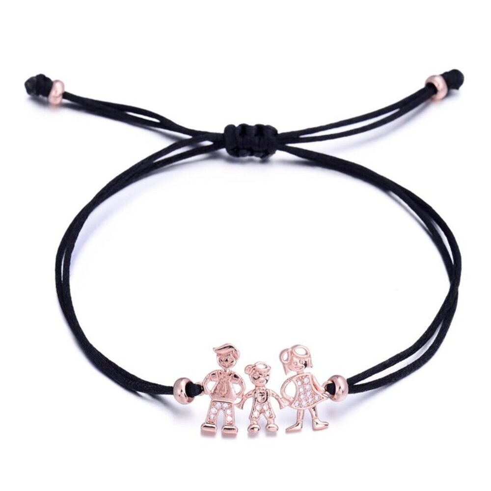 Rose Gold Family Bracelet Mom Dad Son Black Cubic Zirconia